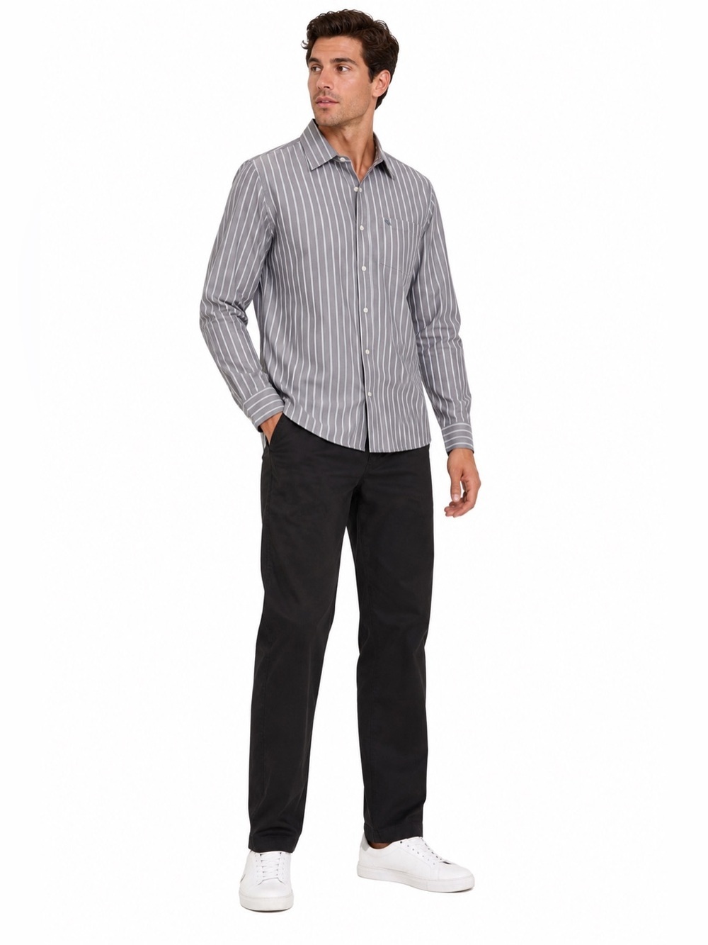 Abercrombie & Fitch Men’s Gray Striped Button Down Shirt Medium 100% Cotton - Picture 1 of 10